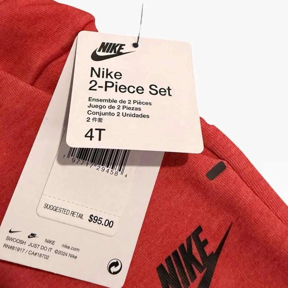 Nike 2-Piece Tech Fleece Full Zip Hoody Pants Jogger Set Toddler size 4T New (b)